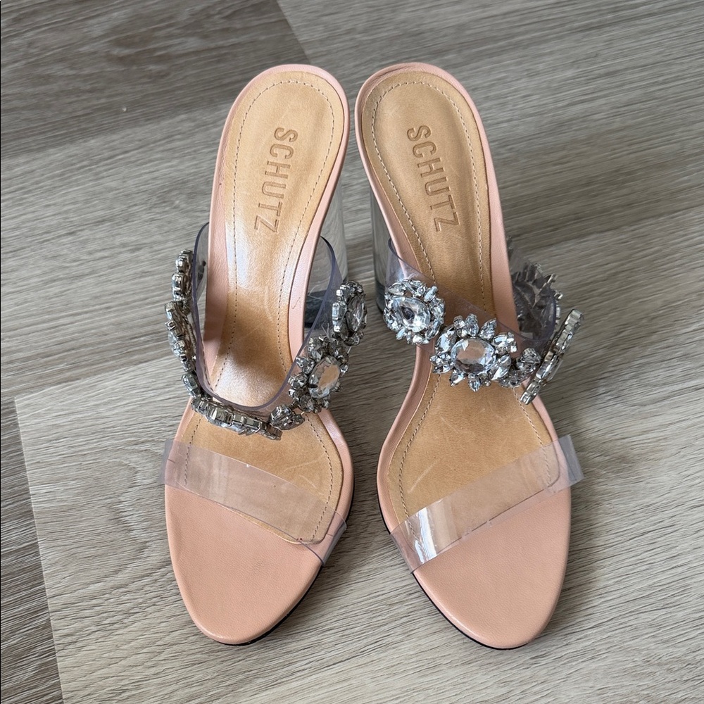SCHUTZ Blush Pink Jewel-Embellished Slide Sandals